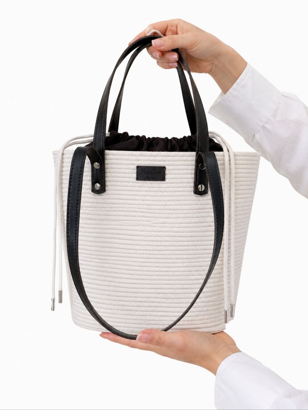 ❗️NEW Lady Card Studio White Rope Bucket Tote Bag